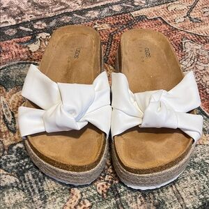 ASOS White Bow Slide Platform Sandals